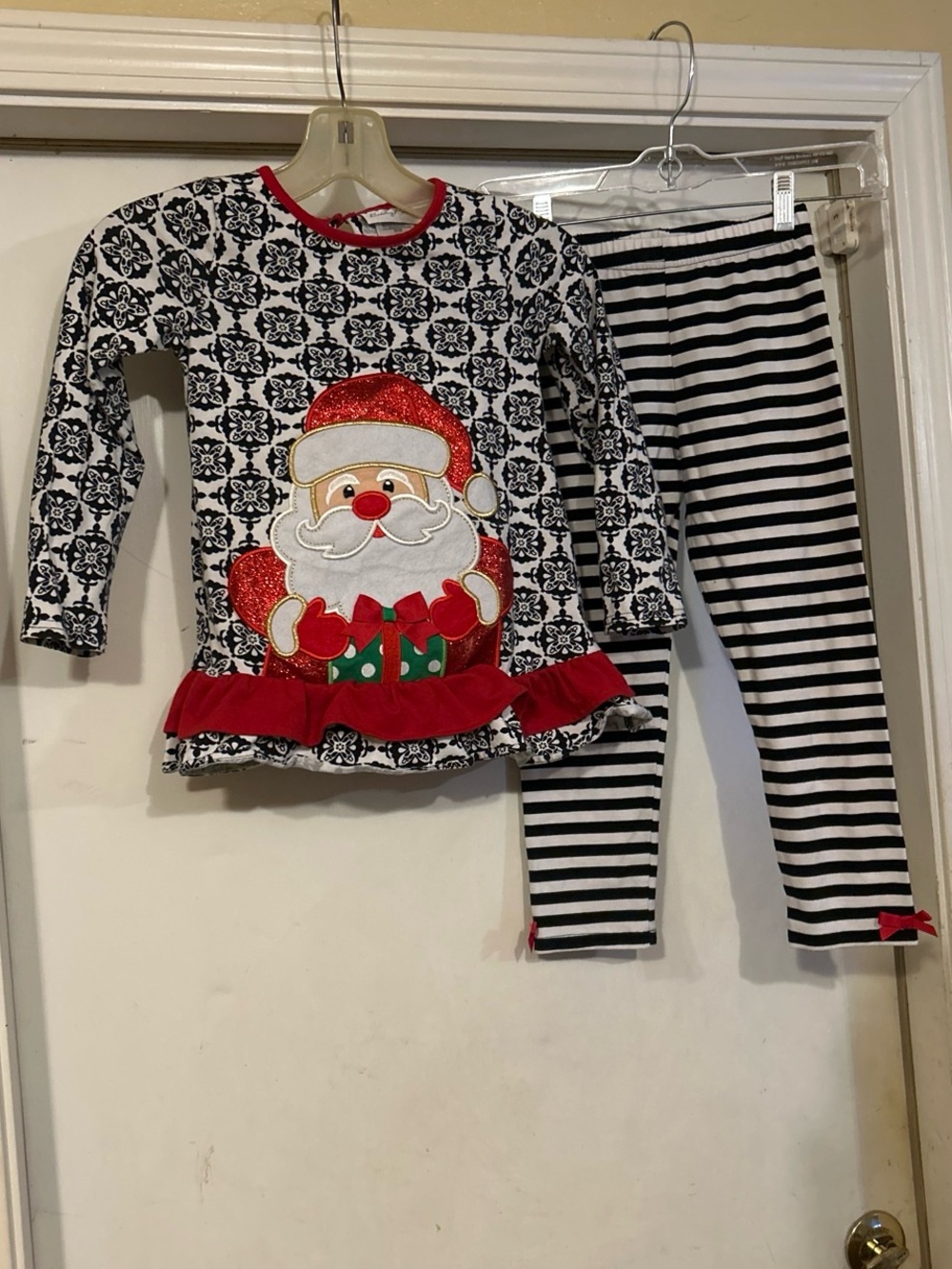 Emily Rose Black & White Santa Pajama Set with Red Accents